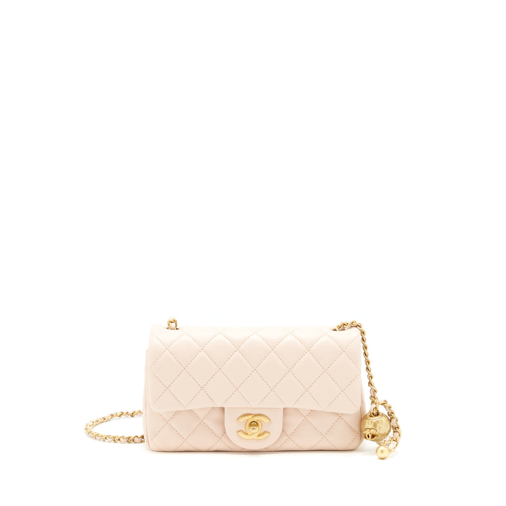CHANEL 22C PEARL CRUSH MINI RECTANGULAR FLAP BAG LAMBSKIN LIGHT BERGE GHW (MICROCHIP)