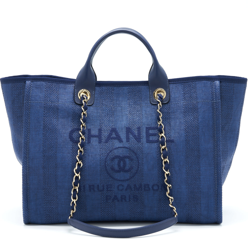 CHANEL DEAUVILLE TOTE BAG CANVAS DARK BLUE GHW