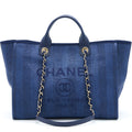 CHANEL DEAUVILLE TOTE BAG CANVAS DARK BLUE GHW