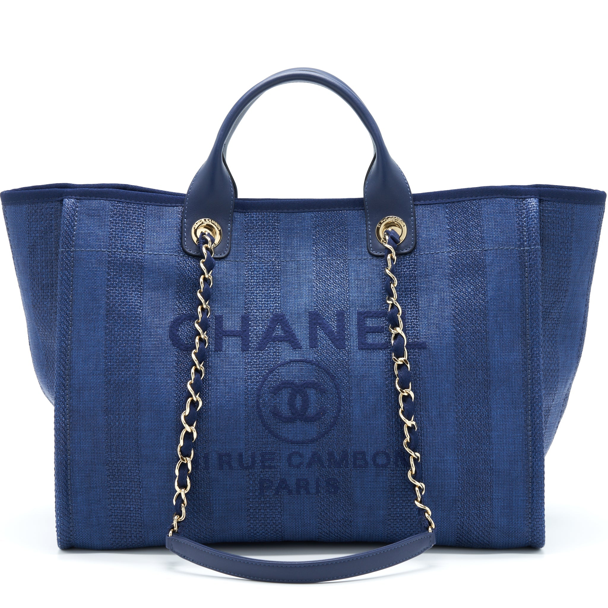 CHANEL DEAUVILLE TOTE BAG CANVAS DARK BLUE GHW