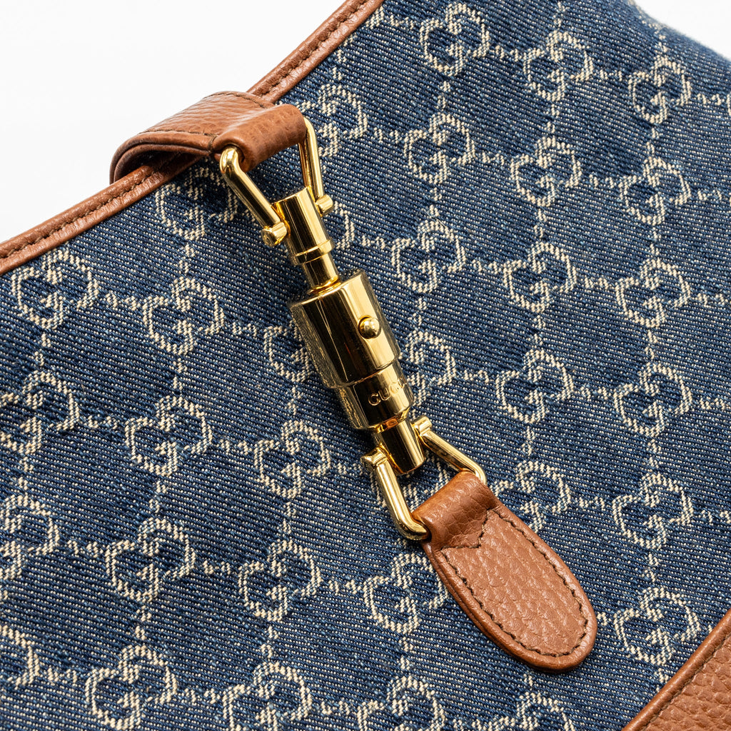 GUCCI JACKIE 1961 SMALL SHOULDER BAG DENIM/LEATHER BLUE/BROWN GHW