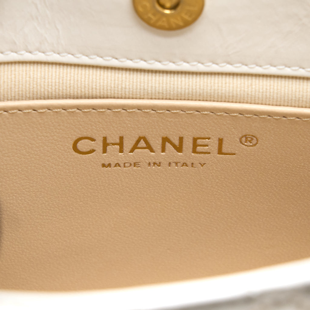 CHANEL 23C SMALL HOBO BAG SHINY CALFSKIN WHITE BRUSHED GHW (MICROCHIP)