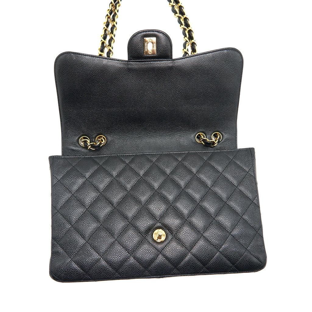 CHANEL VINTAGE JUMBO SINGLE FLAP CAVIAR BLACK GHW