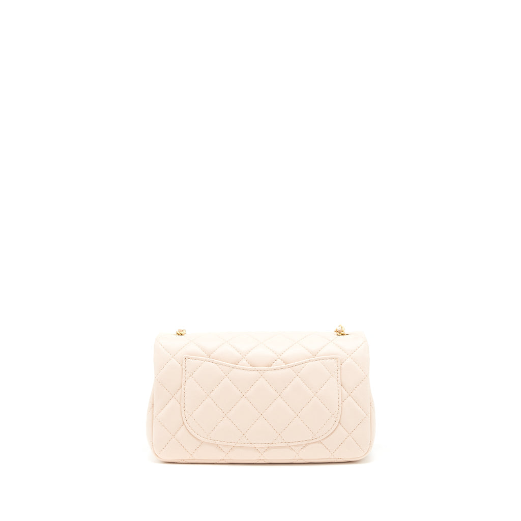 CHANEL 22C PEARL CRUSH MINI RECTANGULAR FLAP BAG LAMBSKIN LIGHT BERGE GHW (MICROCHIP)