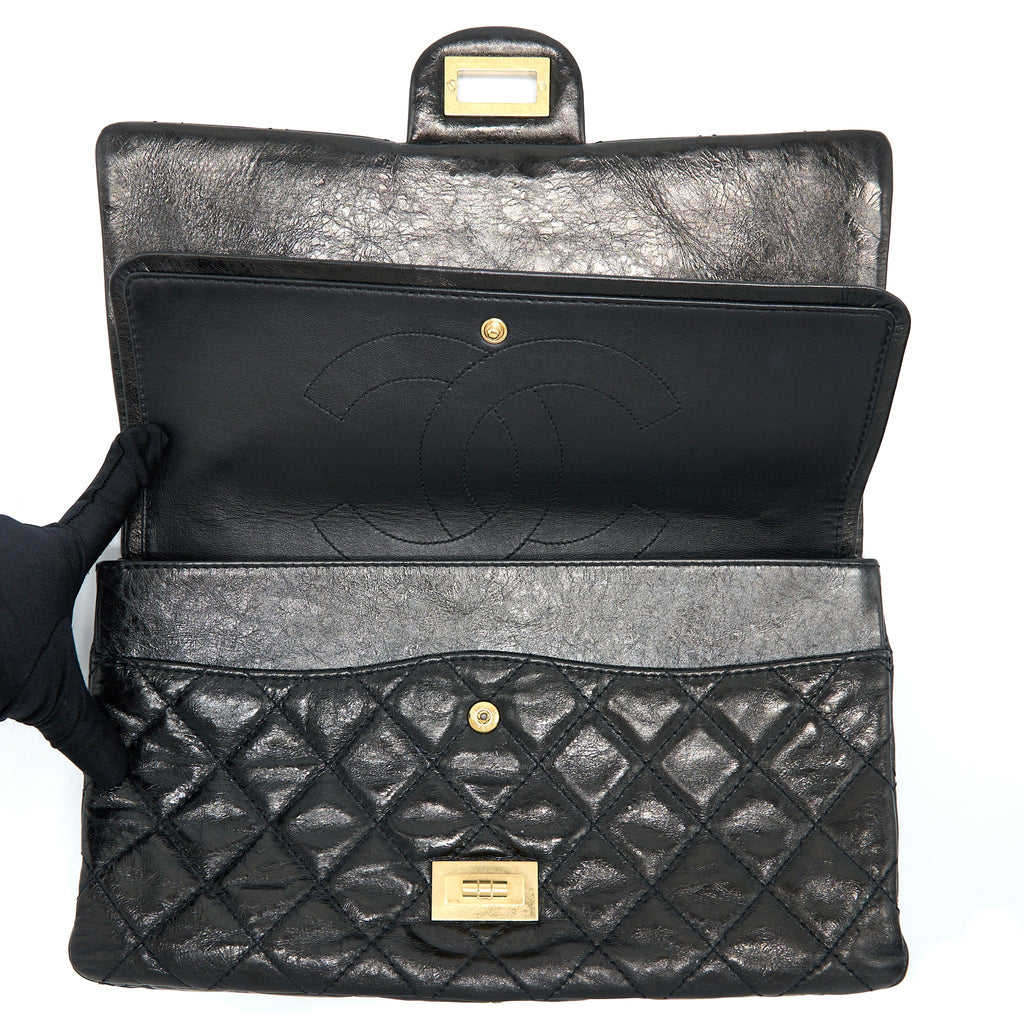 CHANEL 2.55 REISSUE 227 SHINY AGED CALFSKIN BLACK GHW