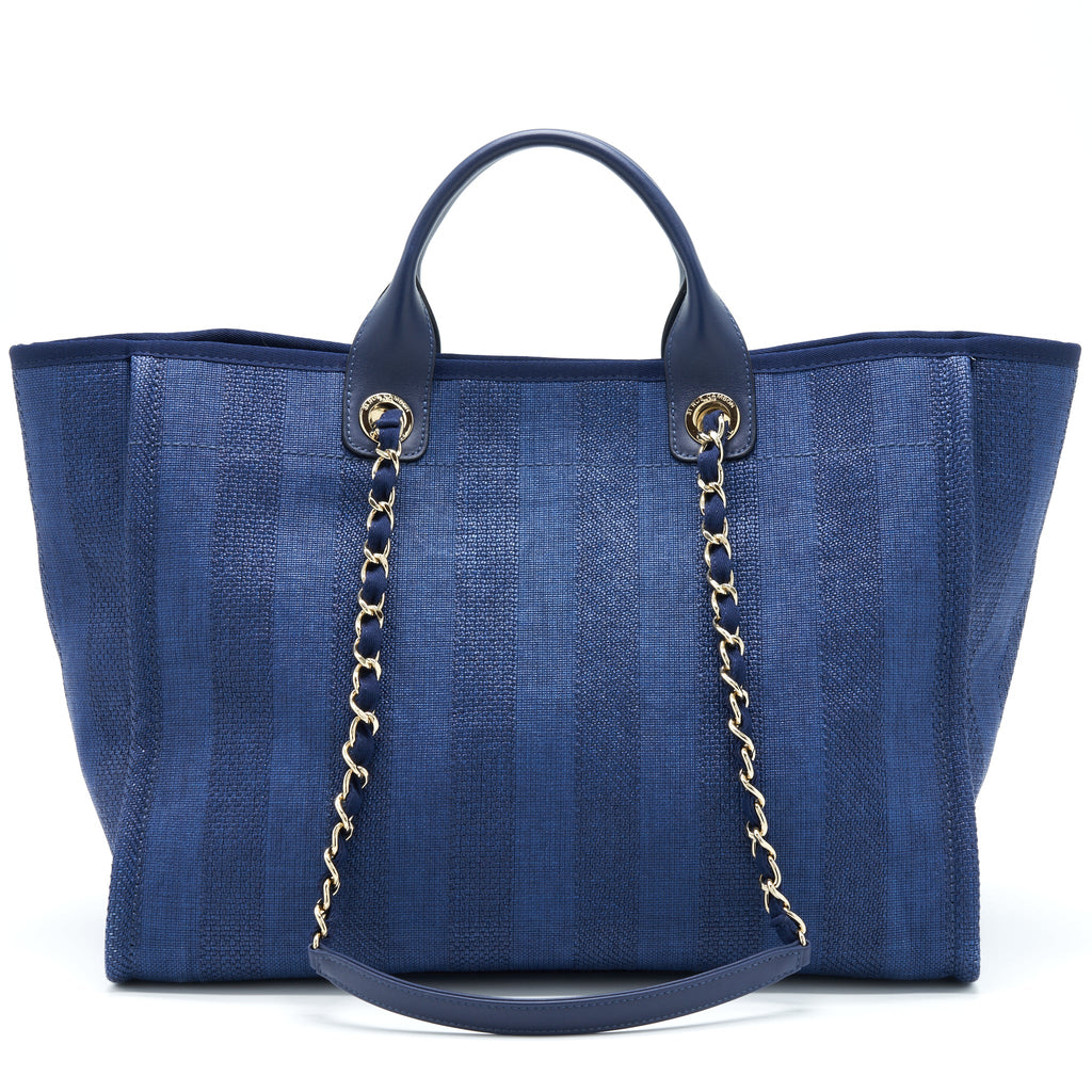 CHANEL DEAUVILLE TOTE BAG CANVAS DARK BLUE GHW