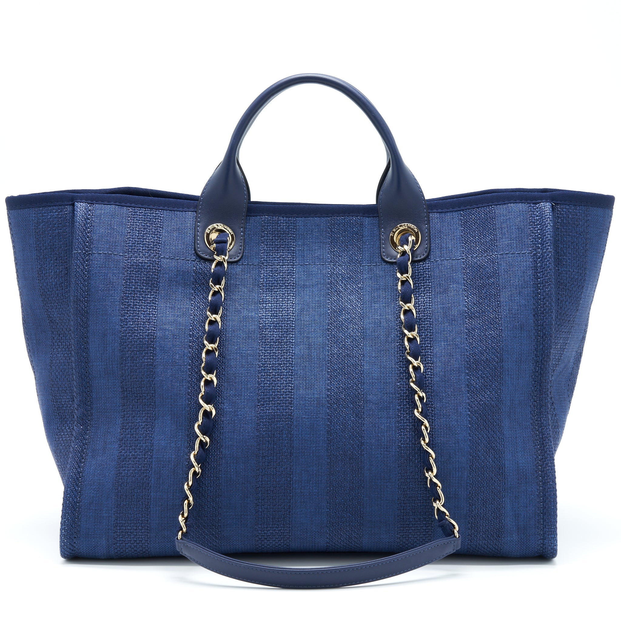 CHANEL DEAUVILLE TOTE BAG CANVAS DARK BLUE GHW
