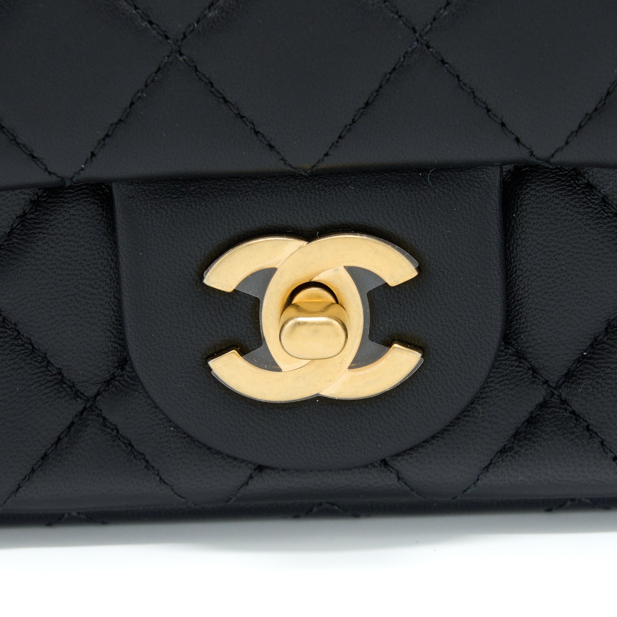 CHANEL 23S CAMELLIA CHAIN MINI RECTANGULAR LAMBSKIN BLACK BRUSHED GHW (MICROCHIP)