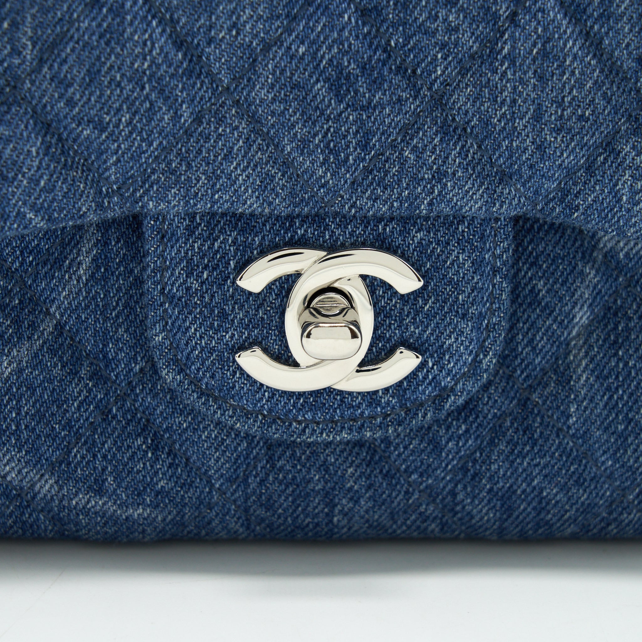CHANEL 20B MINI SQUARE FLAP BAG CC PRINT DENIM BLUE SHW