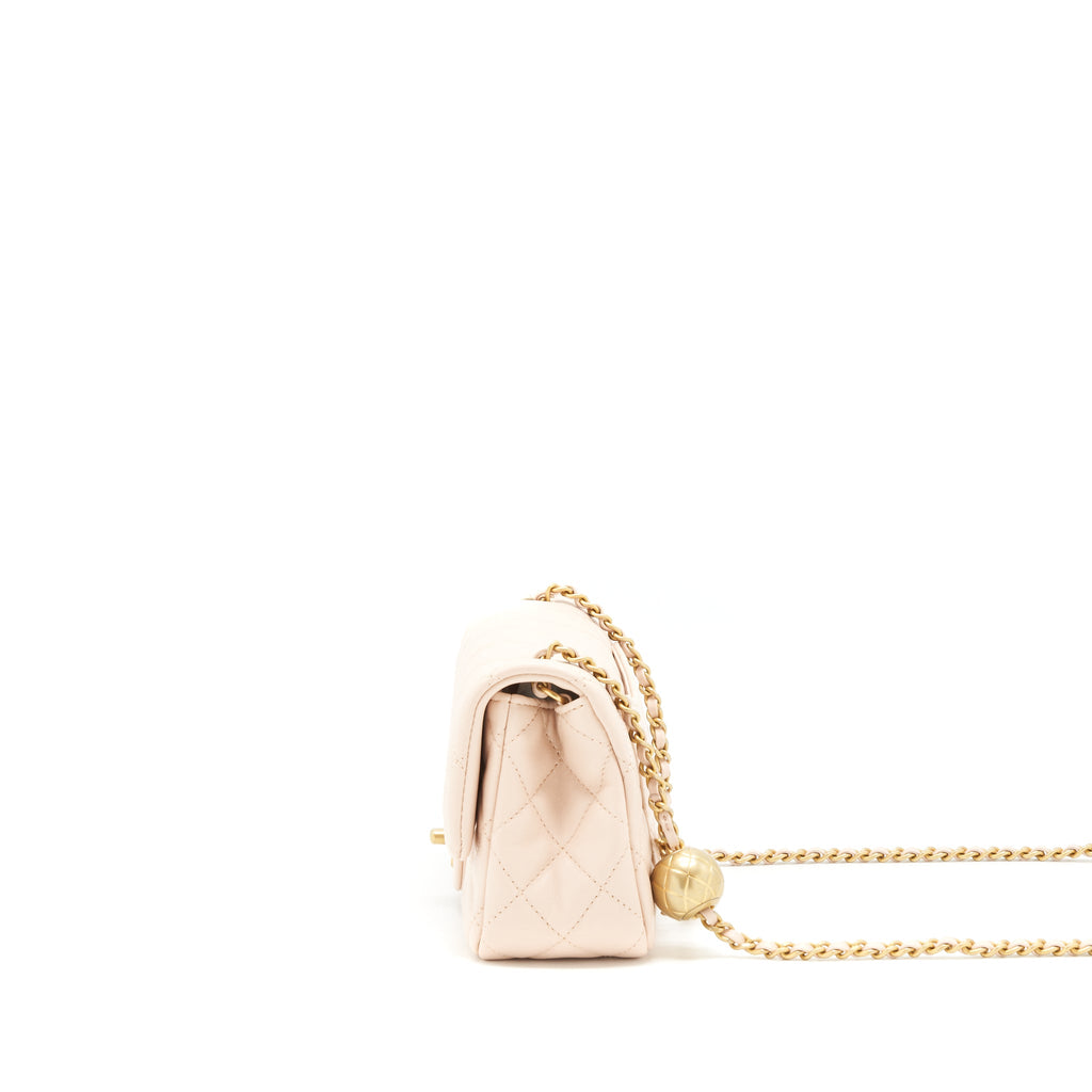 CHANEL 22C PEARL CRUSH MINI RECTANGULAR FLAP BAG LAMBSKIN LIGHT BERGE GHW (MICROCHIP)