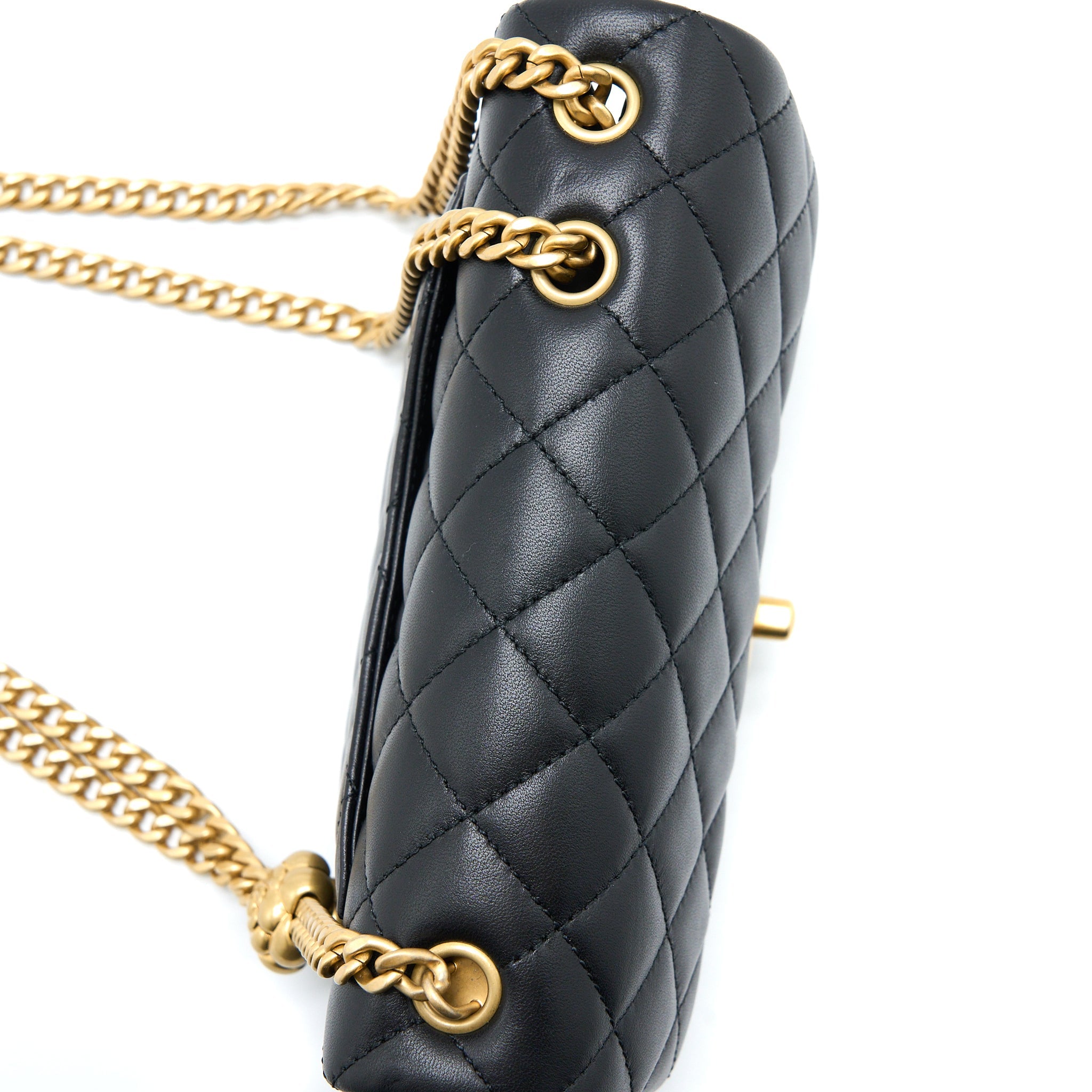 CHANEL 23S CAMELLIA CHAIN MINI RECTANGULAR LAMBSKIN BLACK BRUSHED GHW (MICROCHIP)