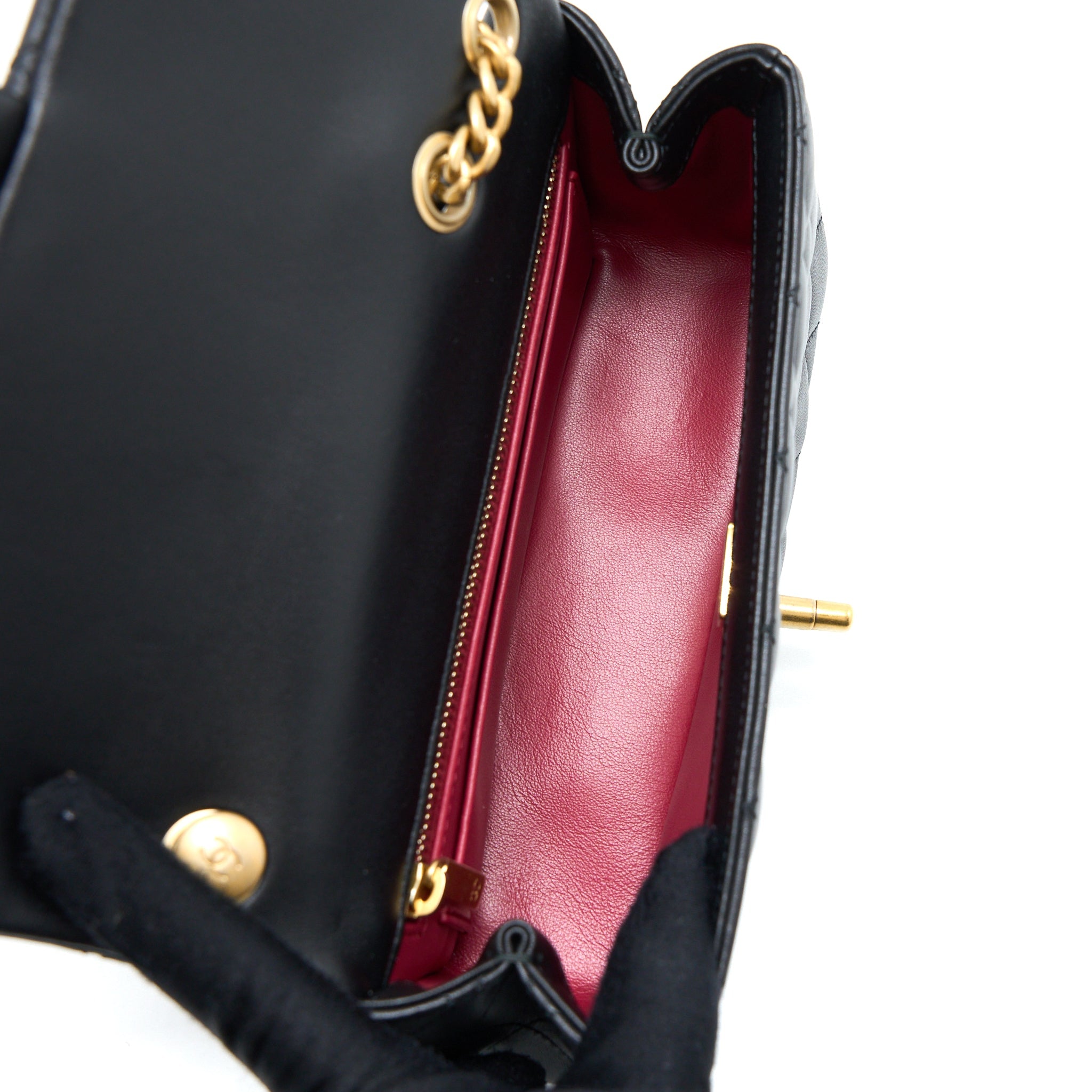 CHANEL 23S CAMELLIA CHAIN MINI RECTANGULAR LAMBSKIN BLACK BRUSHED GHW (MICROCHIP)