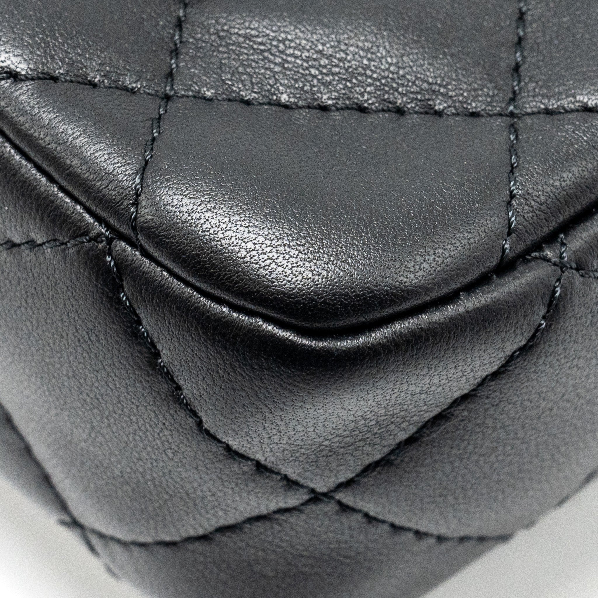CHANEL 24S TOP HANDLE MINI FLAP BAG LAMBSKIN BLACK GHW (MICROCHIP)