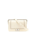 CHANEL MEDIUM BOY BAG CHEVRON LIMITED CALFSKIN IVORY SHW