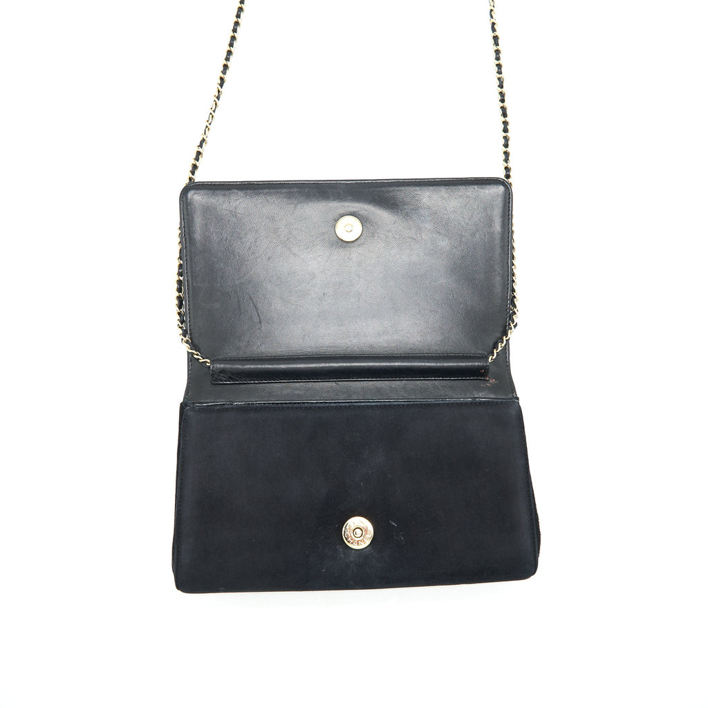 CHANEL QUILTED VELVET CC LOGO FLAP BAG BLACK LGHW