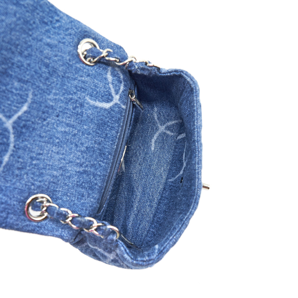 CHANEL 20B MINI SQUARE FLAP BAG CC PRINT DENIM BLUE SHW