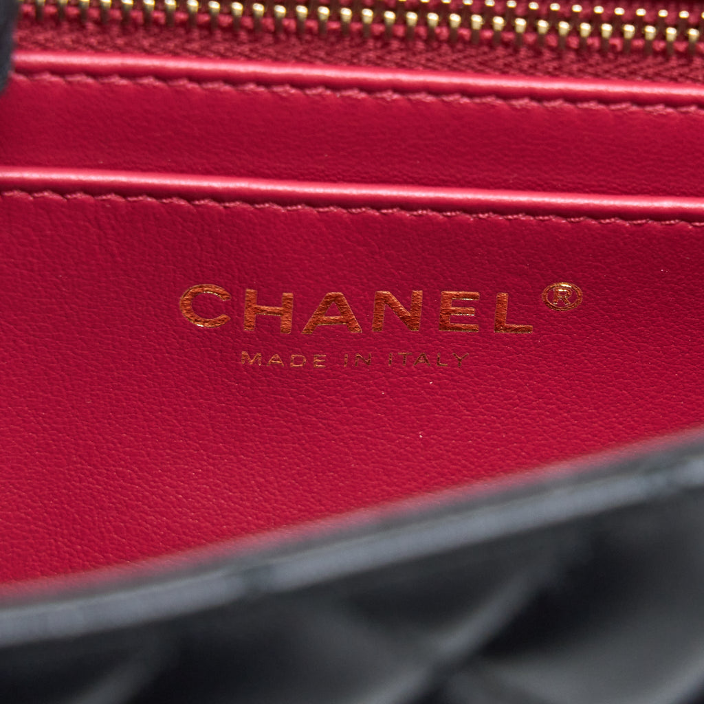 CHANEL 23S CAMELLIA CHAIN MINI RECTANGULAR LAMBSKIN BLACK BRUSHED GHW (MICROCHIP)