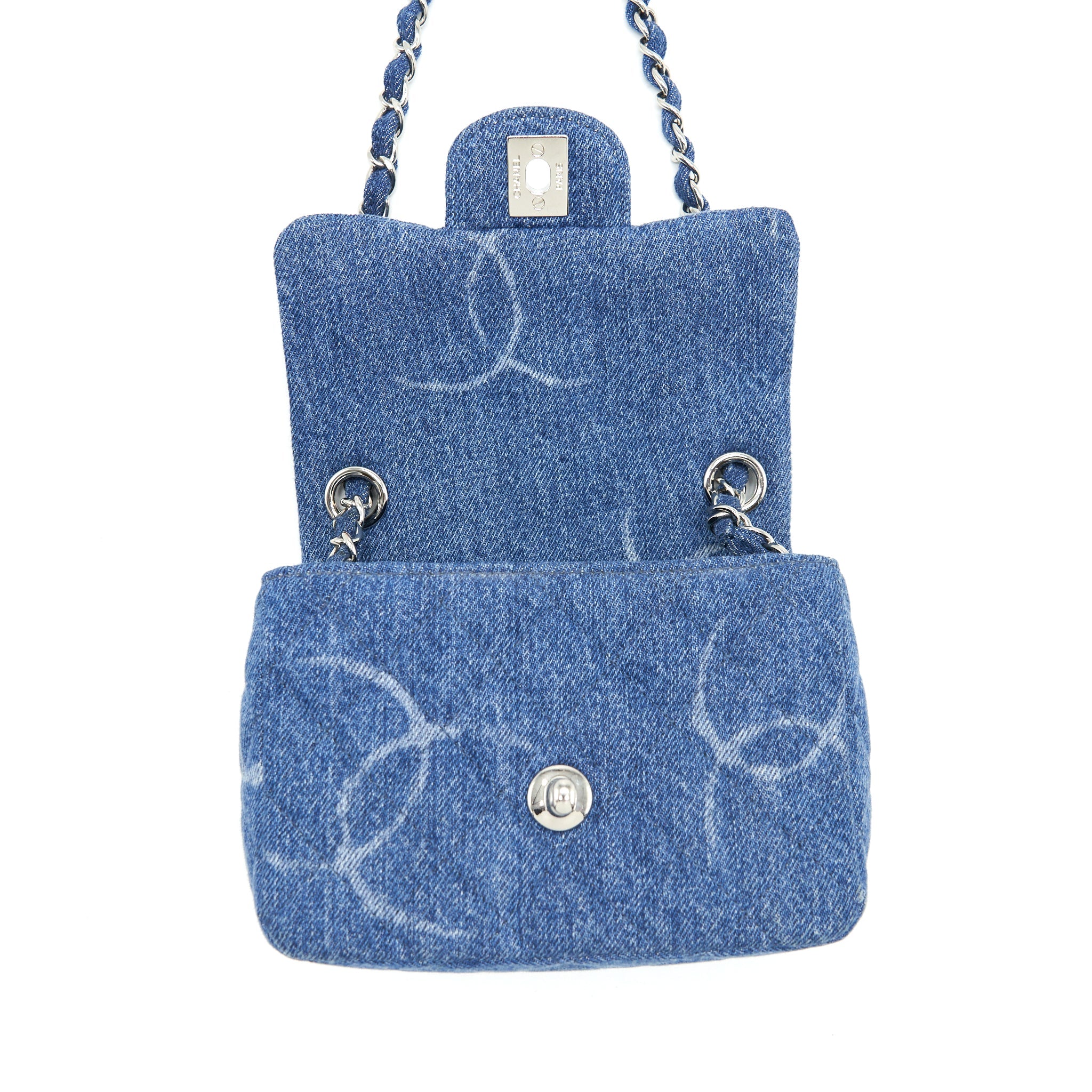 CHANEL 20B MINI SQUARE FLAP BAG CC PRINT DENIM BLUE SHW
