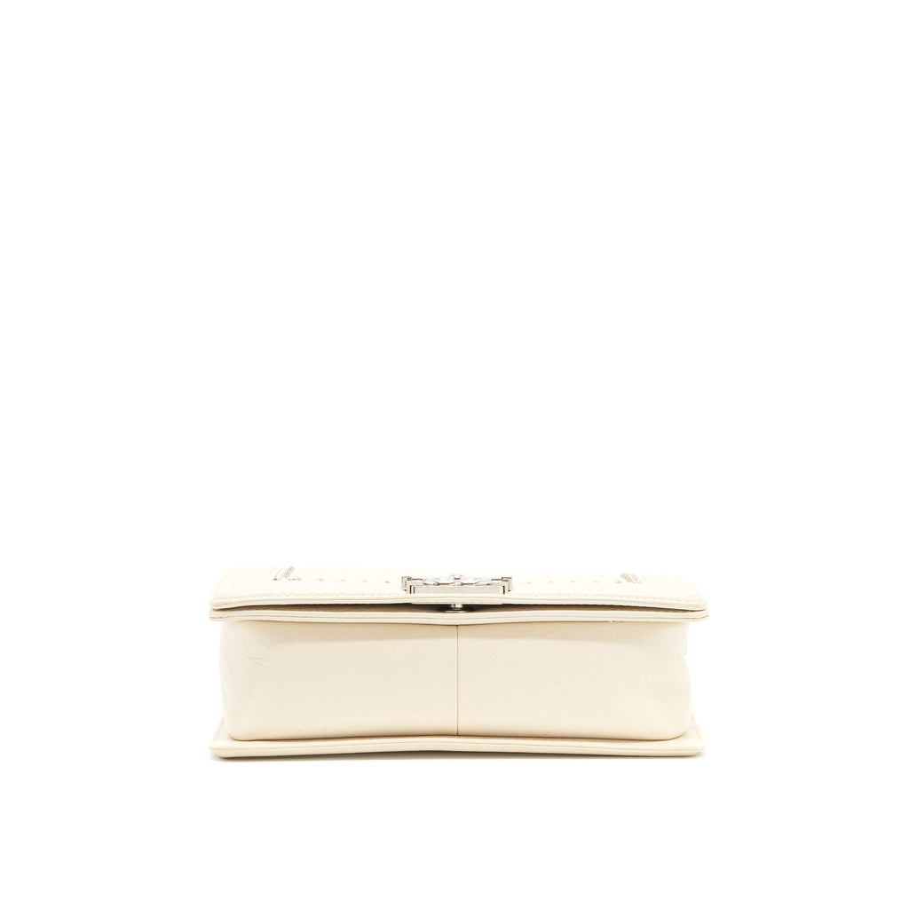 CHANEL MEDIUM BOY BAG CHEVRON LIMITED CALFSKIN IVORY SHW