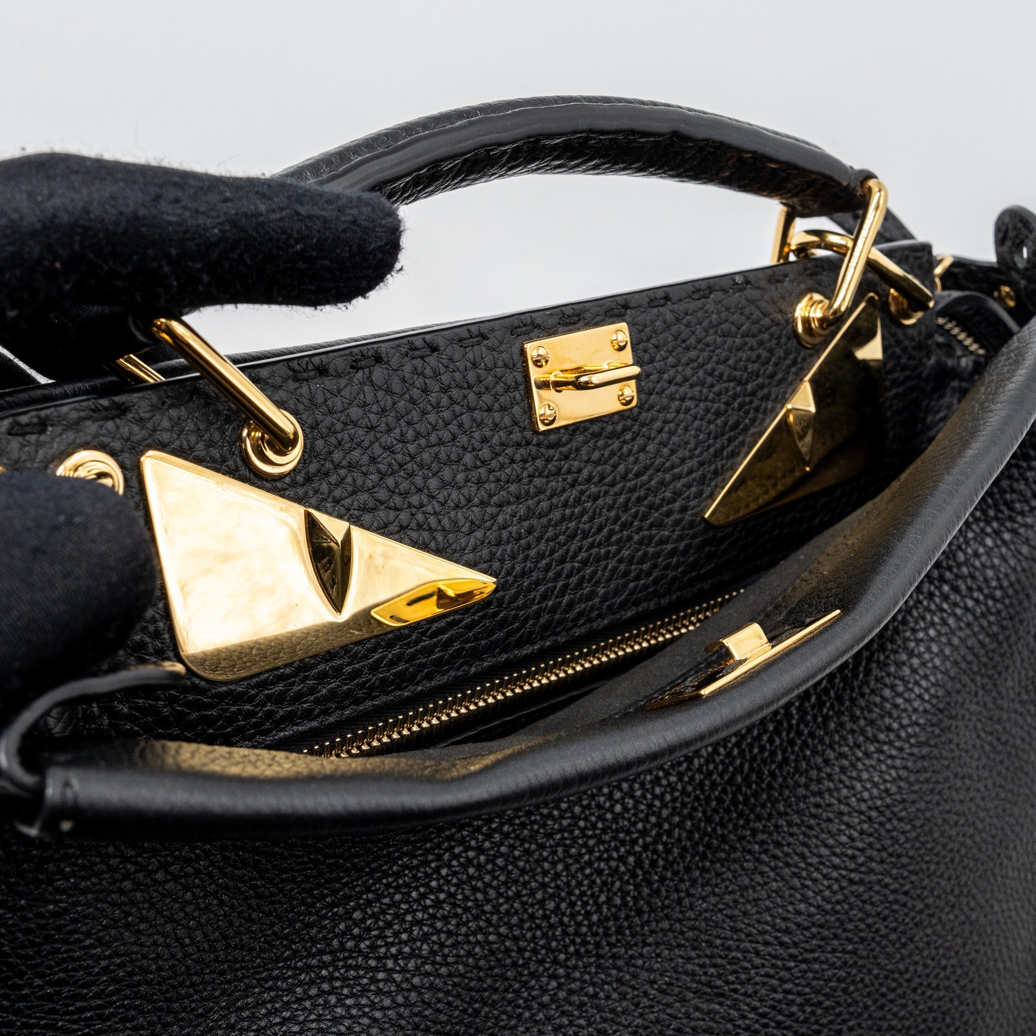 FENDI PEEKABOO FIT MINI SELLERIA BAG WITH TOPSTICHING LEATHER BLACK GHW