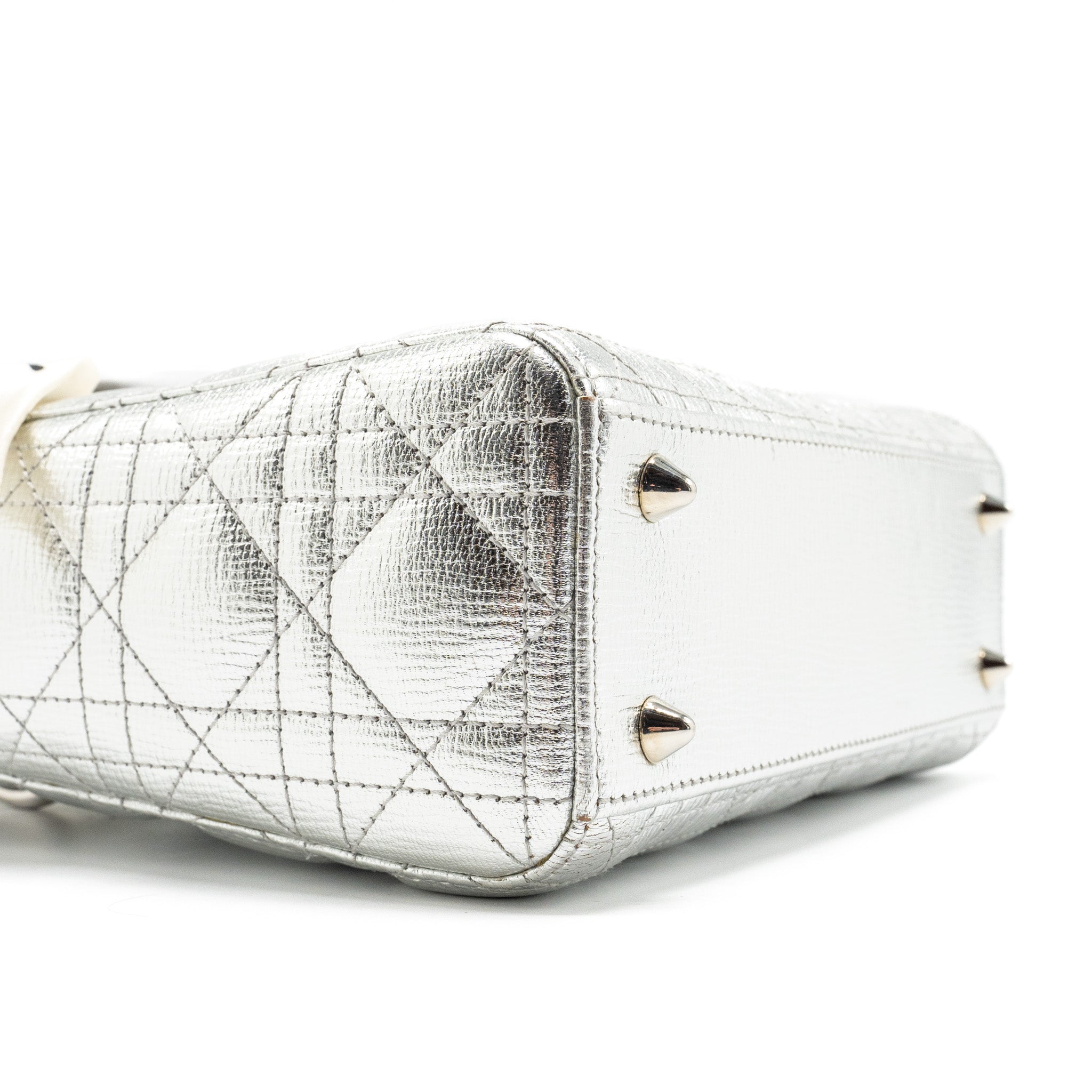 DIOR SMALL MY ABC LADY DIOR CANNAGE CALFSKIN METALLIC SILVER SHW