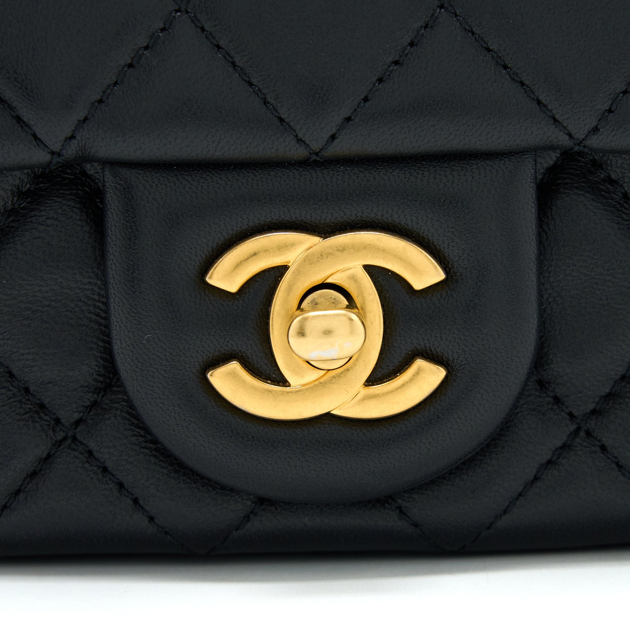 CHANEL PEARL CRUSH MINI SQUARE LAMBSKIN BLACK BRUSHED GHW (MICROCHIP)