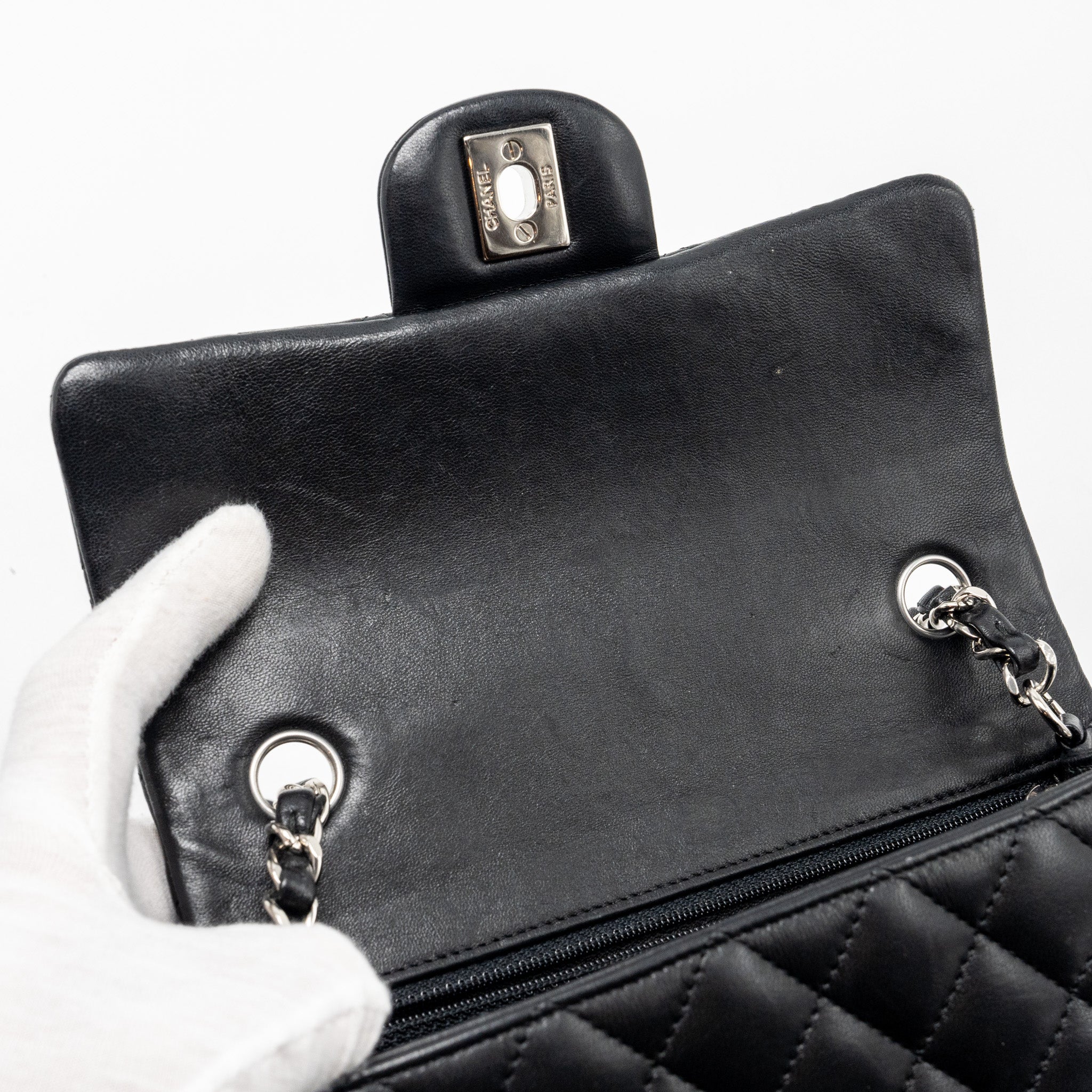 CHANEL MINI RECTANGULAR FLAP BAG LAMBSKIN BLACK SHW