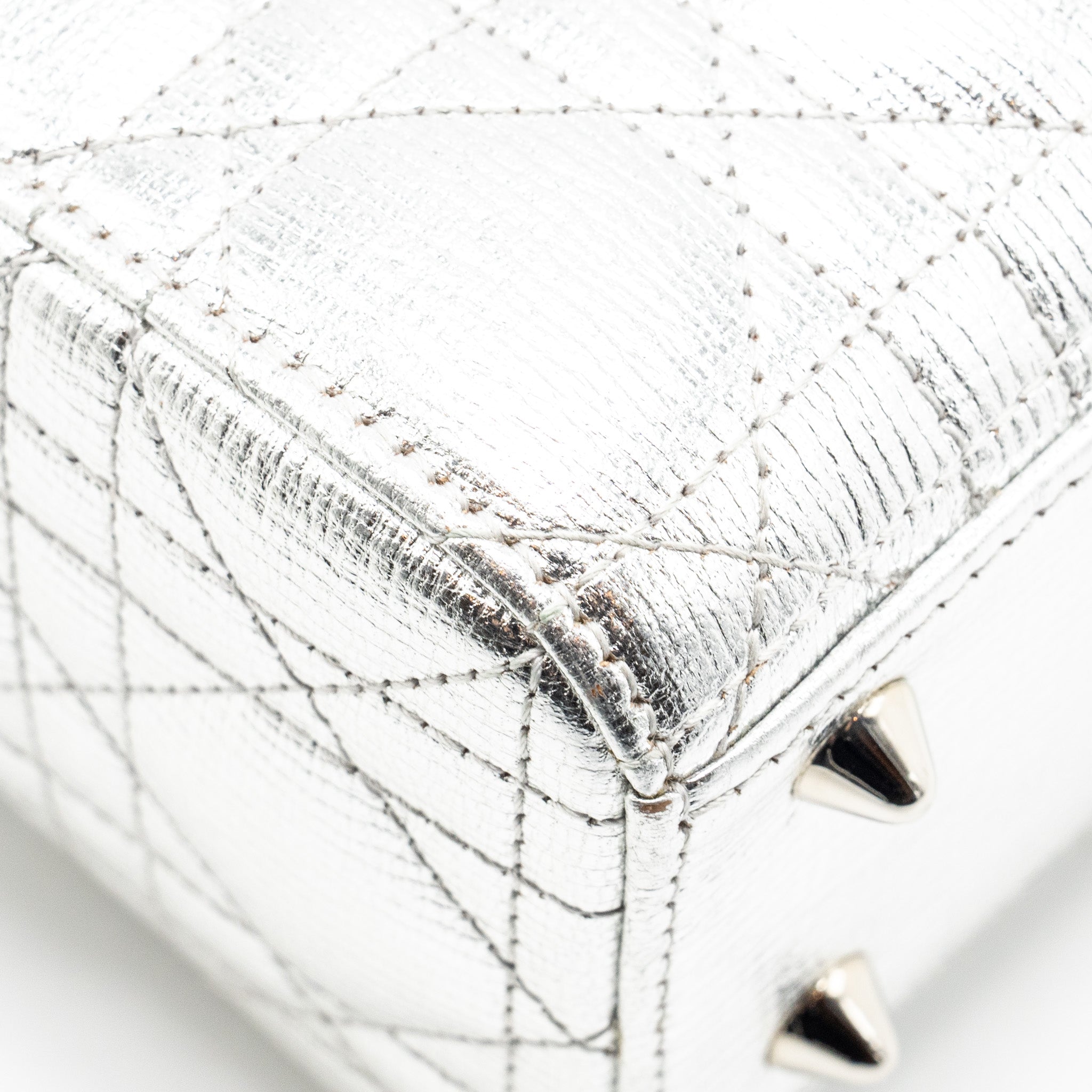 DIOR SMALL MY ABC LADY DIOR CANNAGE CALFSKIN METALLIC SILVER SHW