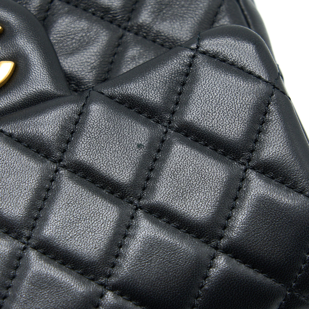 CHANEL PEARL CRUSH MINI SQUARE LAMBSKIN BLACK BRUSHED GHW (MICROCHIP)