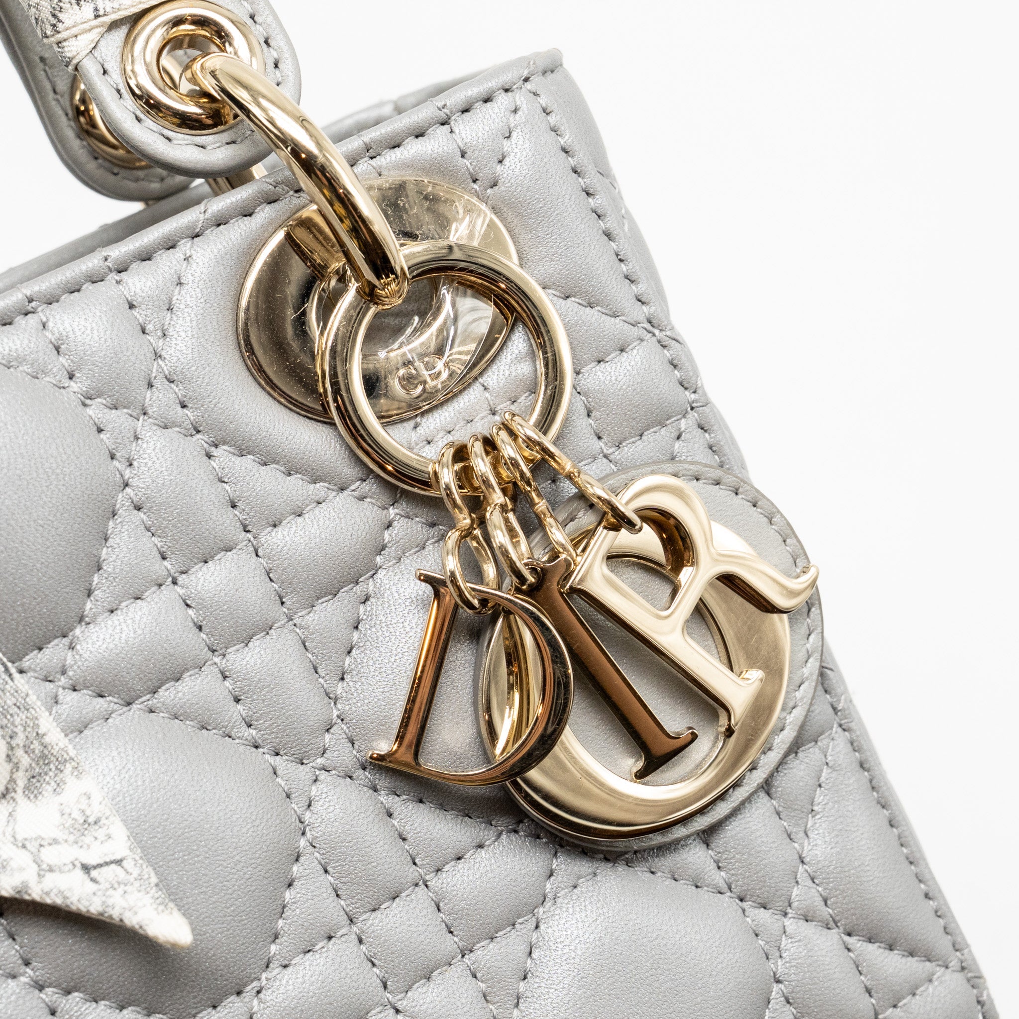 DIOR MINI LADY DIOR LAMBSKIN IRIDESCENT GREY LGHW
