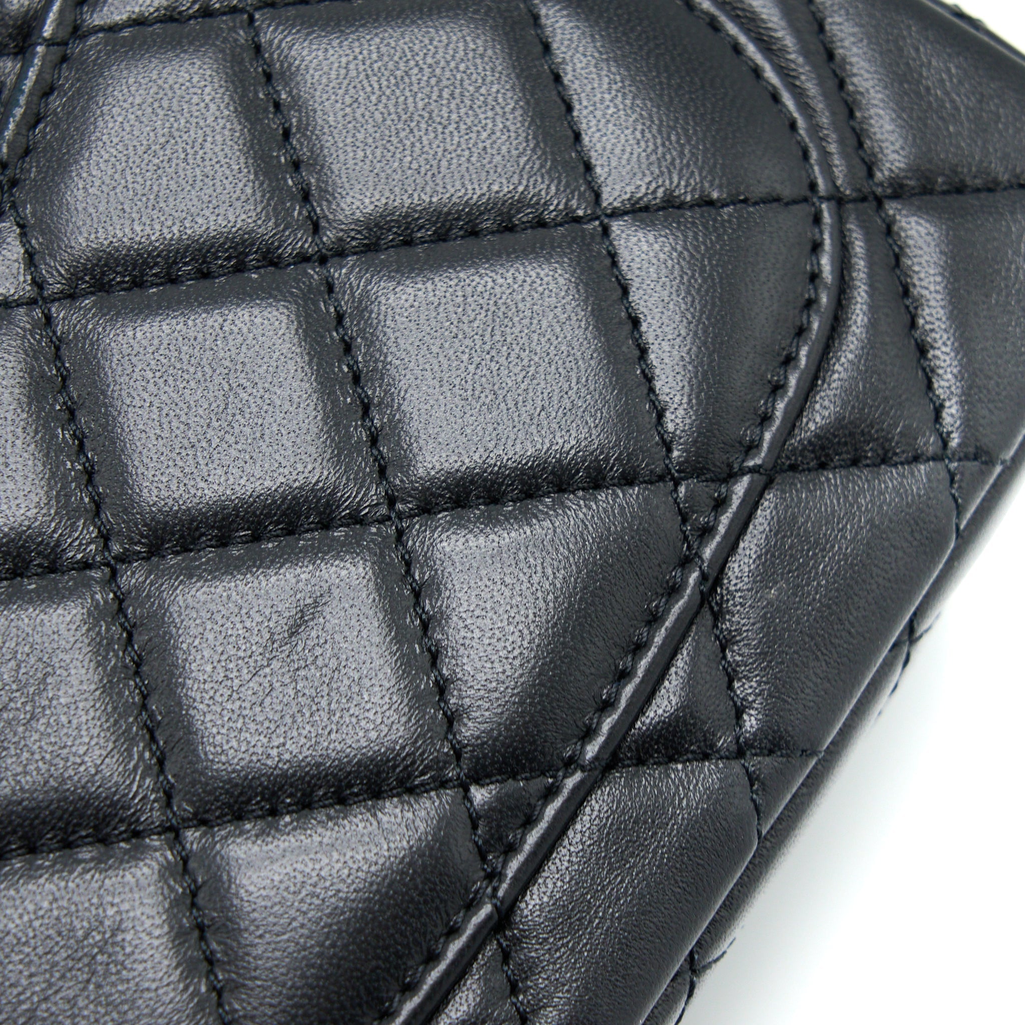 CHANEL PEARL CRUSH MINI SQUARE LAMBSKIN BLACK BRUSHED GHW (MICROCHIP)