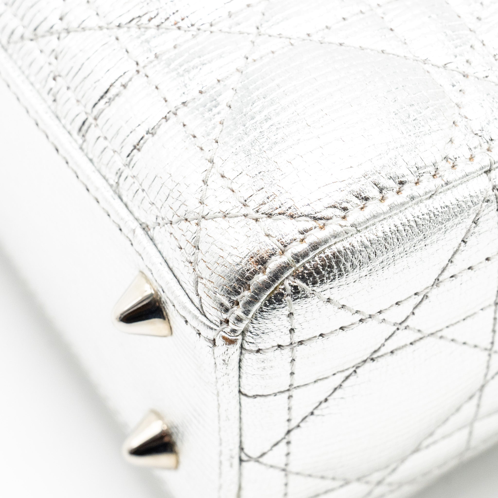 DIOR SMALL MY ABC LADY DIOR CANNAGE CALFSKIN METALLIC SILVER SHW