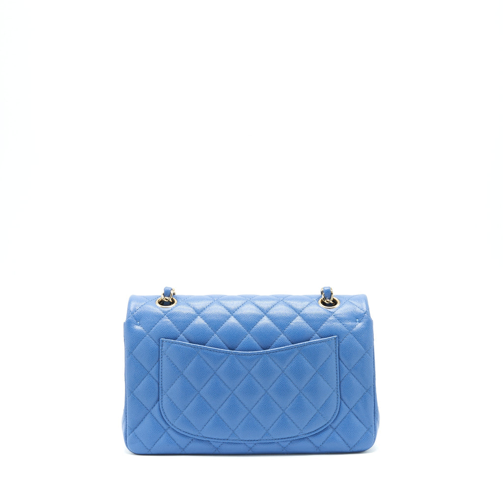 CHANEL SMALL CLASSIC DOUBLE FLAP CAVIAR BLUE LGHW
