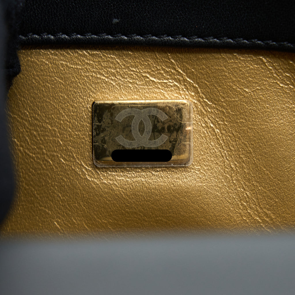 CHANEL PEARL CRUSH MINI SQUARE LAMBSKIN BLACK BRUSHED GHW (MICROCHIP)