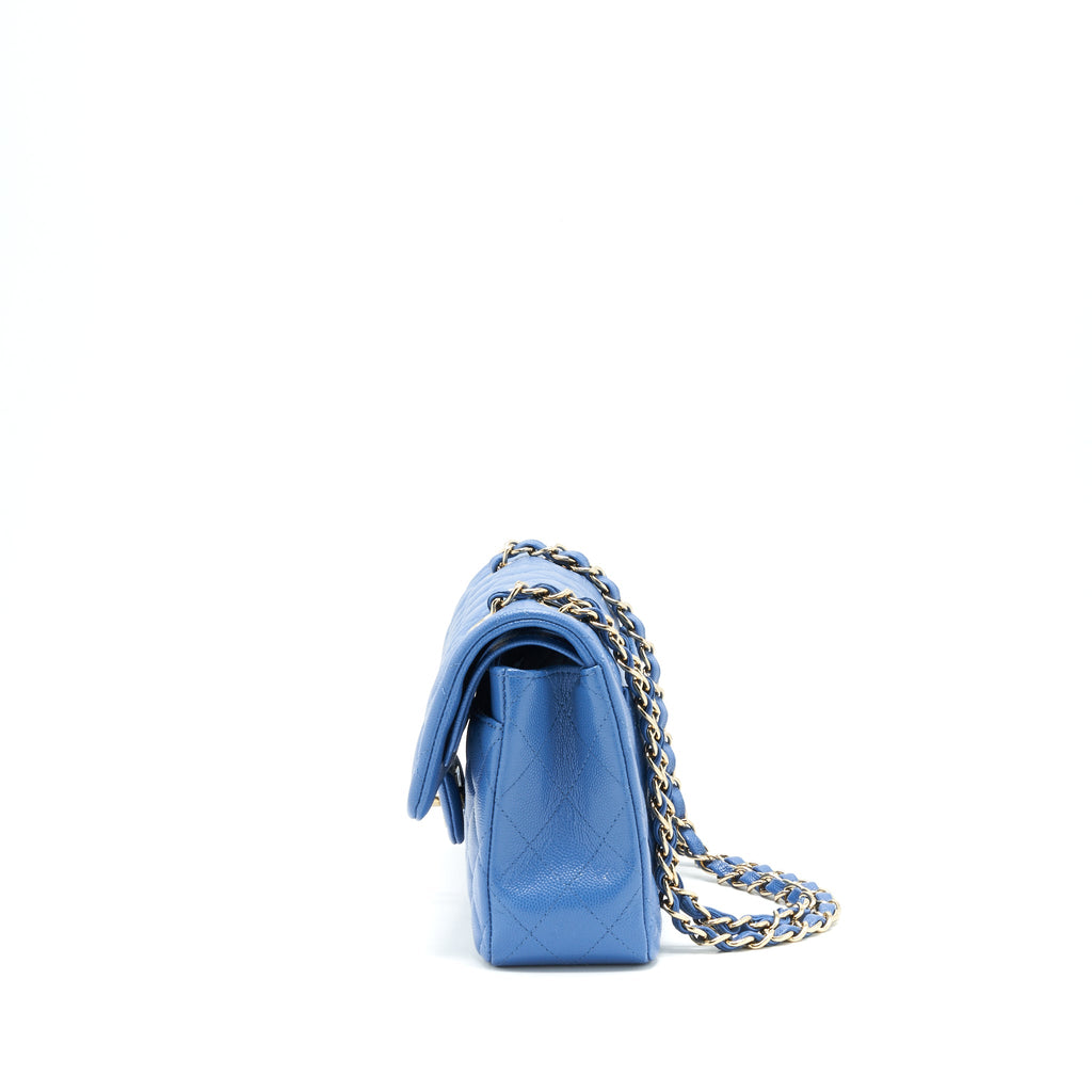 CHANEL SMALL CLASSIC DOUBLE FLAP CAVIAR BLUE LGHW