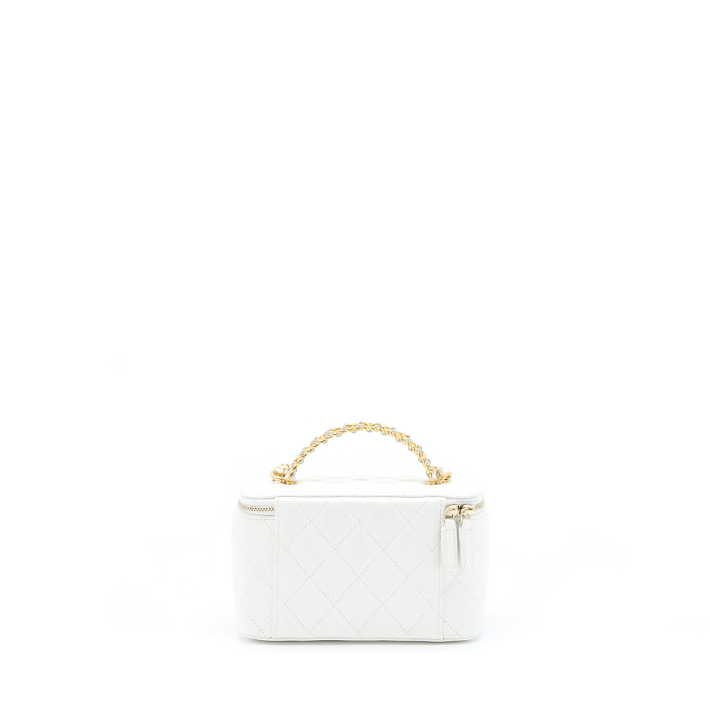 CHANEL 22S LOGO TOP HANDLE LONG VANITY WITH CHAIN CAVIAR WHITE GHW