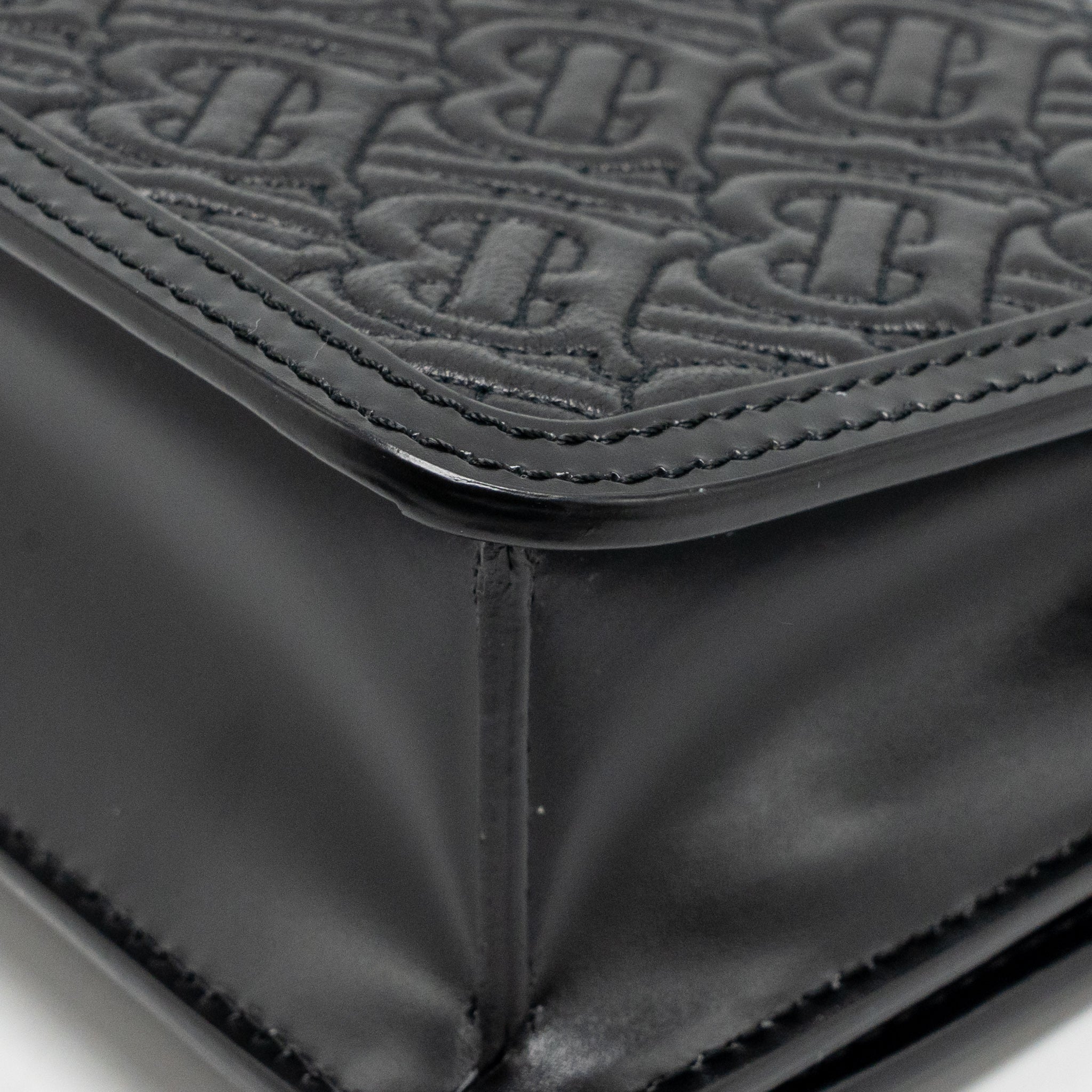 BURBERRY MINI TB MONOGRAM EMBOSSED SHOULDER BAG LAMBSKIN BLACK GHW