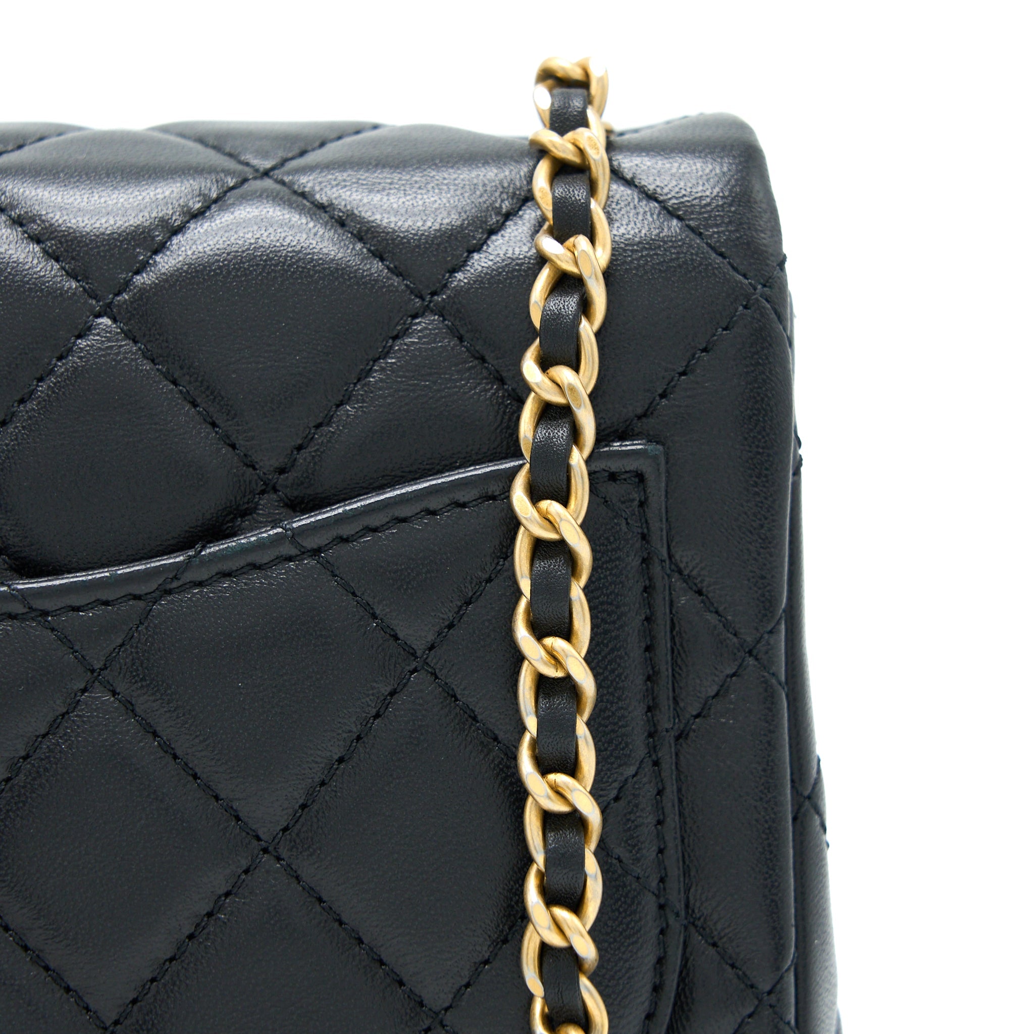 CHANEL PEARL CRUSH MINI SQUARE LAMBSKIN BLACK BRUSHED GHW (MICROCHIP)