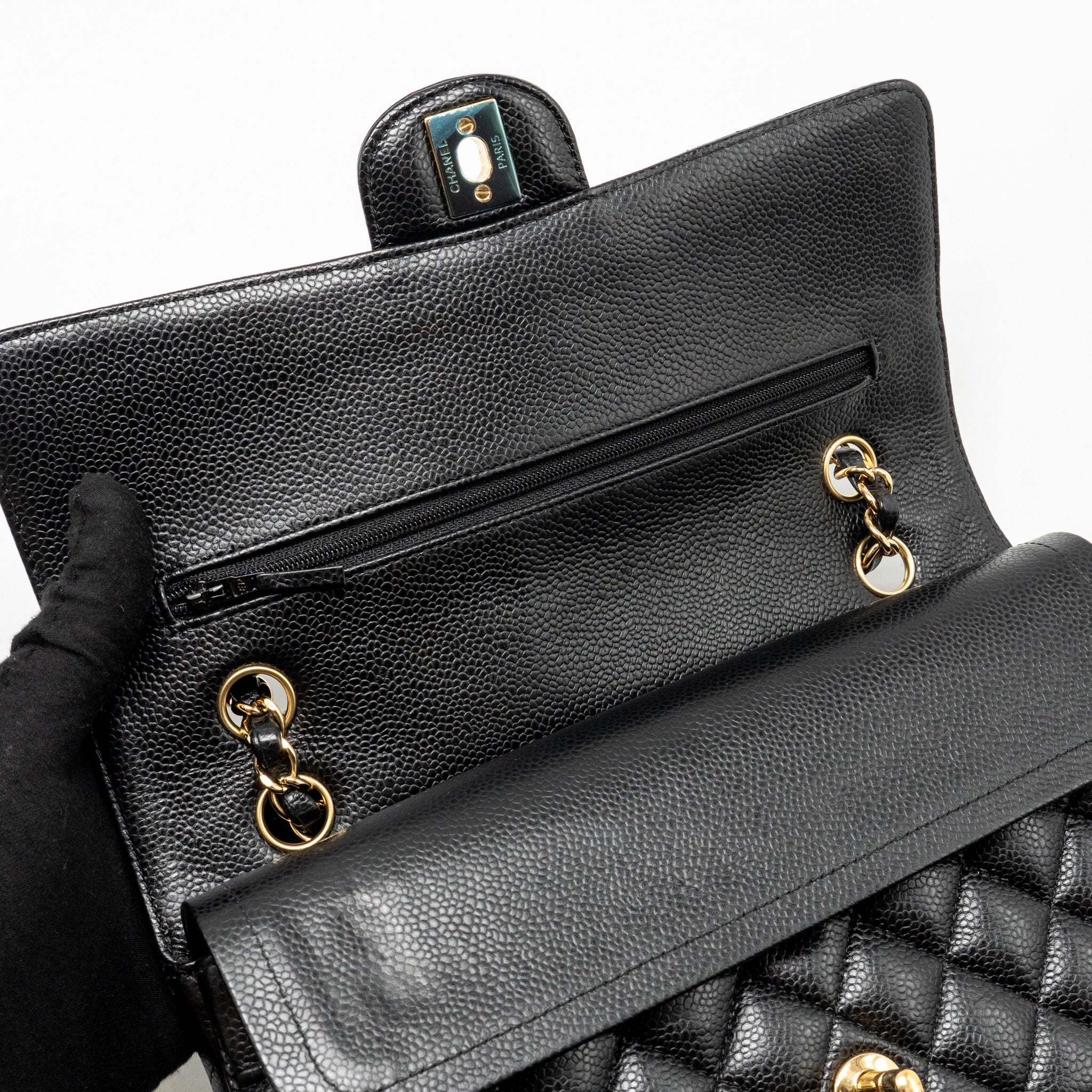 CHANEL MEDIUM CLASSIC DOUBLE FLAP BAG CAVIAR BLACK GHW