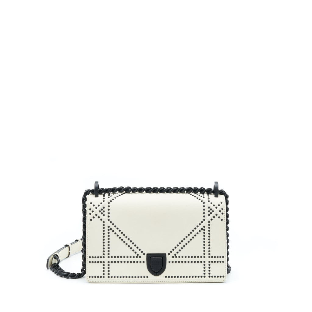 DIOR SMALL STUDDED DIORAMA WHITE WITH BLACK HARDWARE