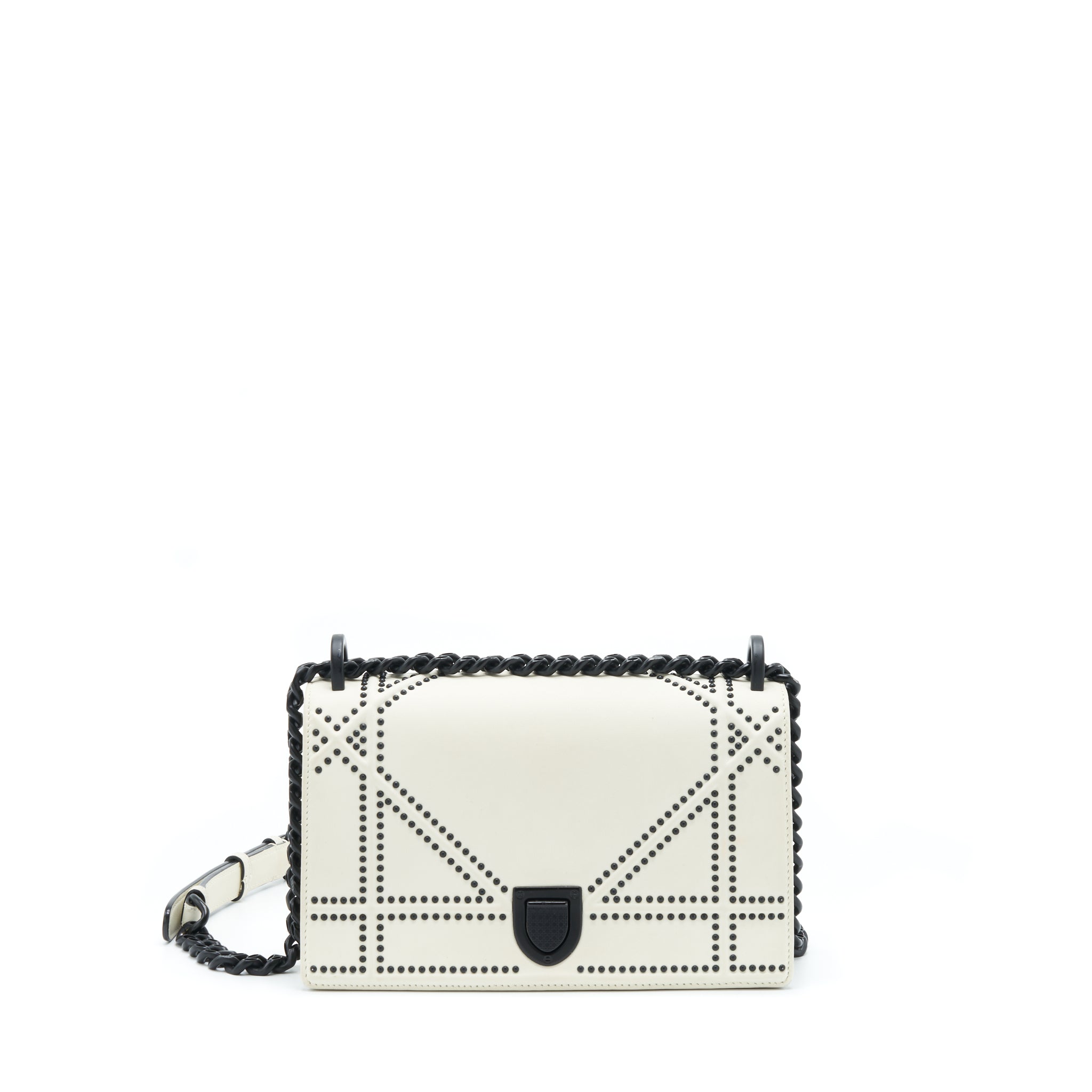 DIOR SMALL STUDDED DIORAMA WHITE WITH BLACK HARDWARE