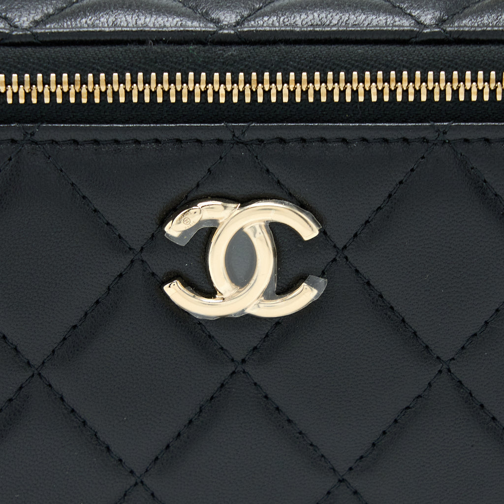 CHANEL 22A TOP HANDLE LONG VANITY CASE LAMBSKIN BLACK LGHW