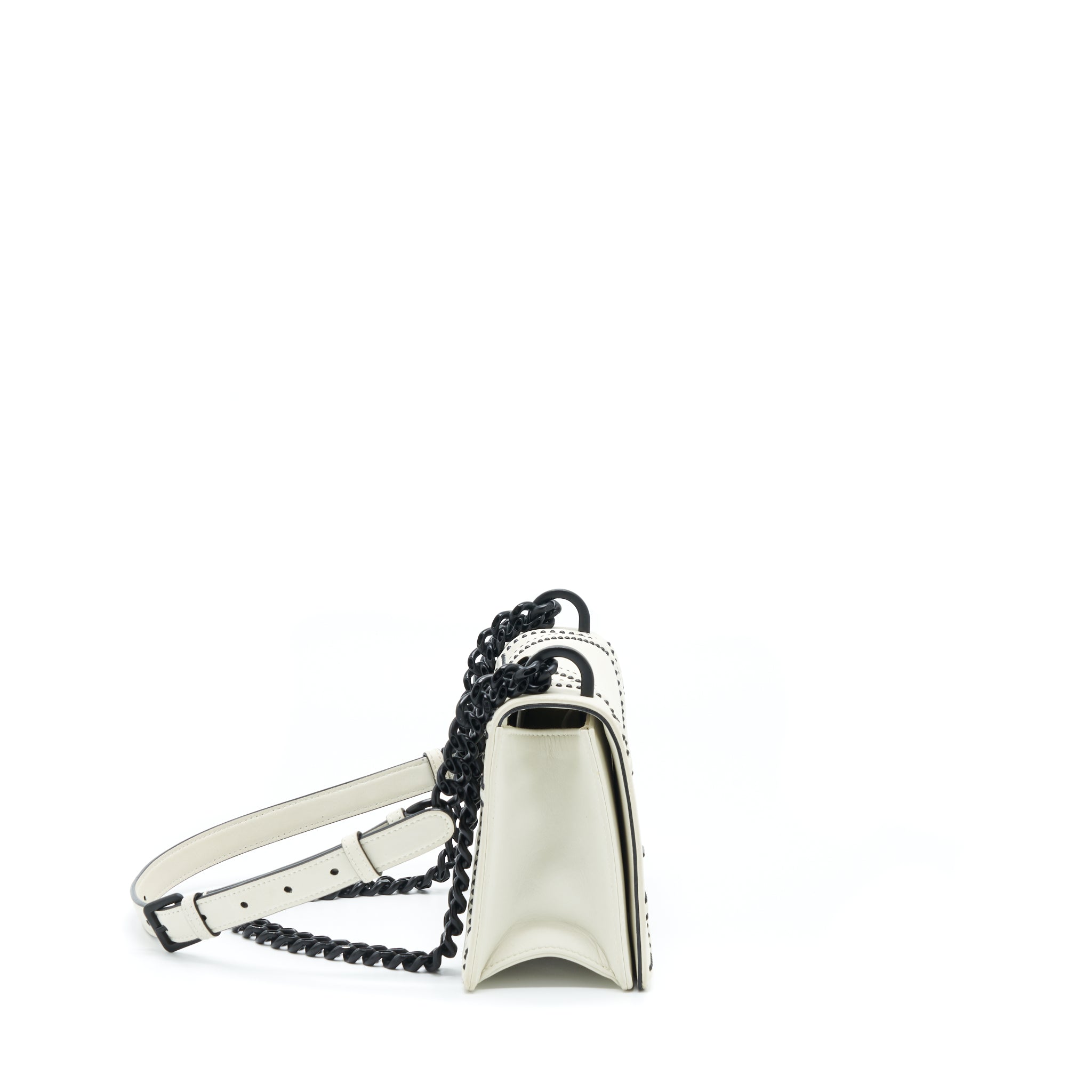 DIOR SMALL STUDDED DIORAMA WHITE WITH BLACK HARDWARE