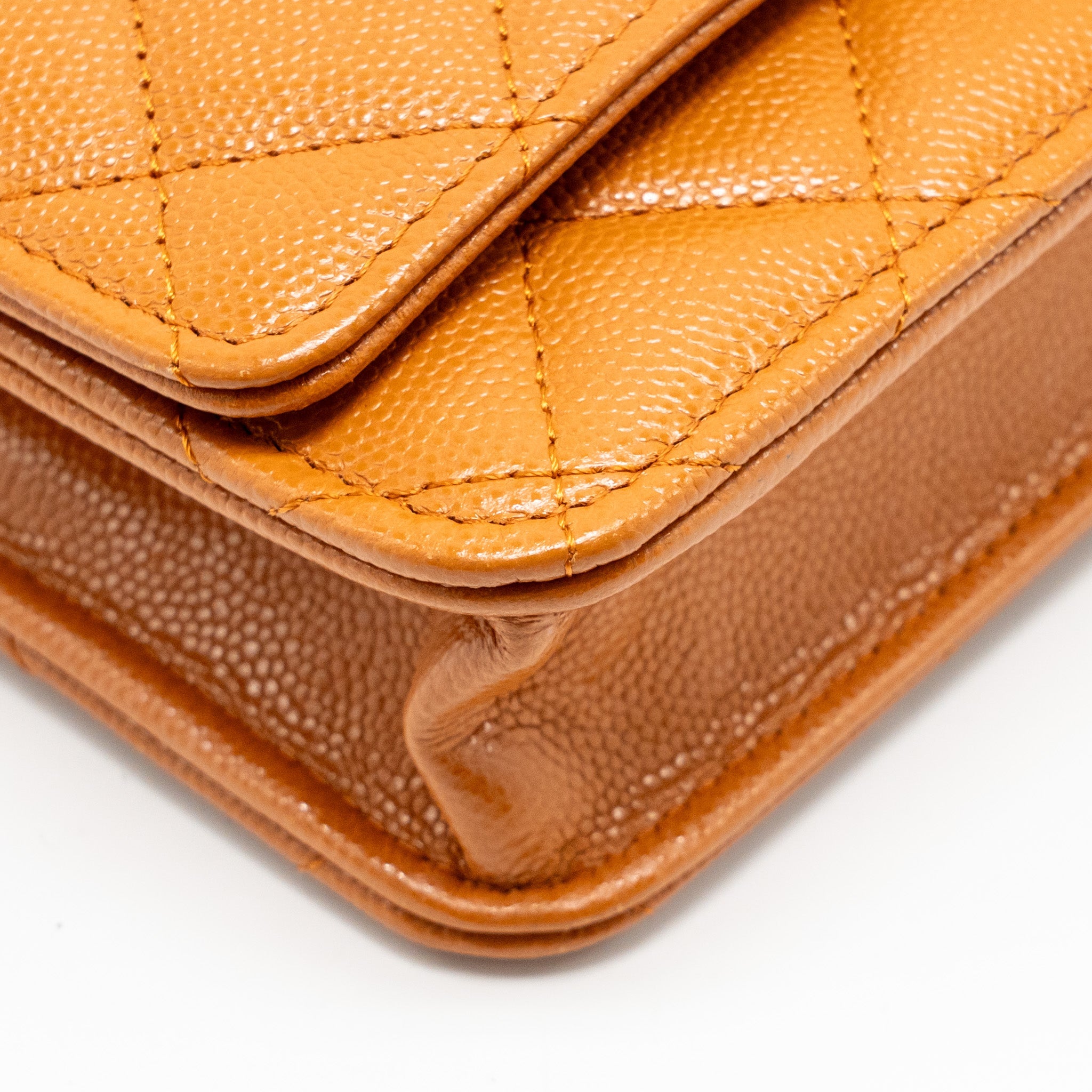 CHANEL CLASSIC WALLET ON CHAIN CAVIAR CARAMEL GHW (MICROCHIP)