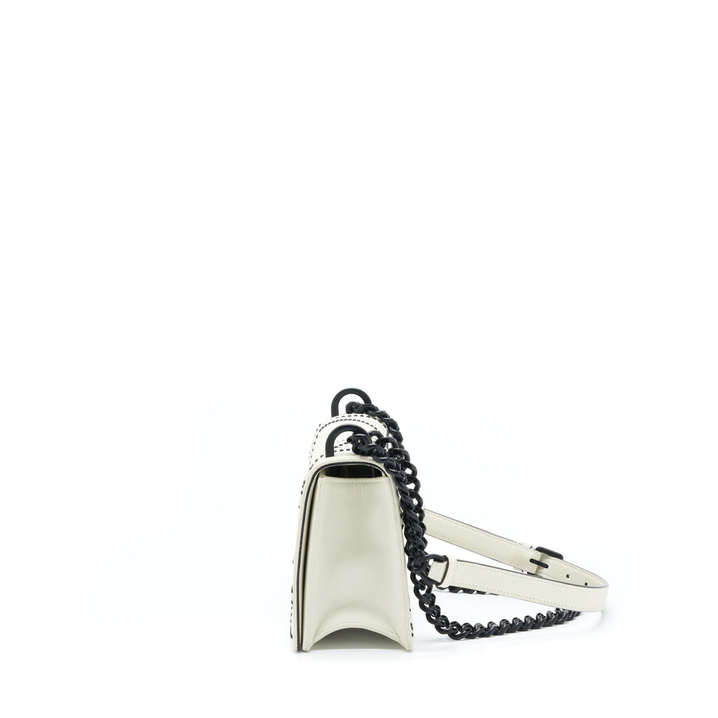 DIOR SMALL STUDDED DIORAMA WHITE WITH BLACK HARDWARE