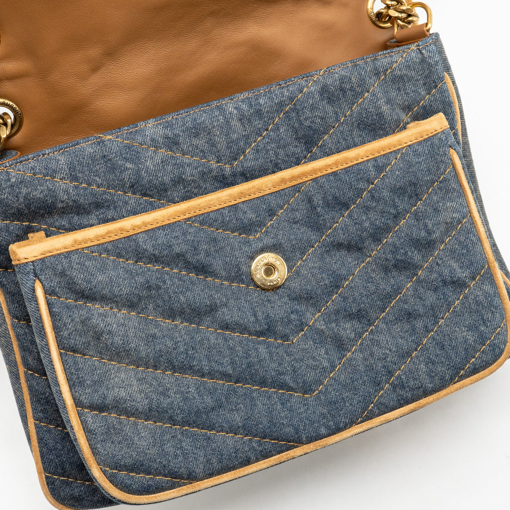 SAINT LAURENT/YSL NIKI SHOULDER BAG DENIM BLUE/ CINNAMON GHW