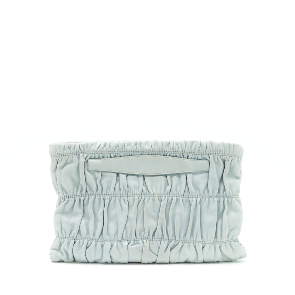 PRADA NAPPA GAUFRE CLUTCH LIGHT BLUE SHW