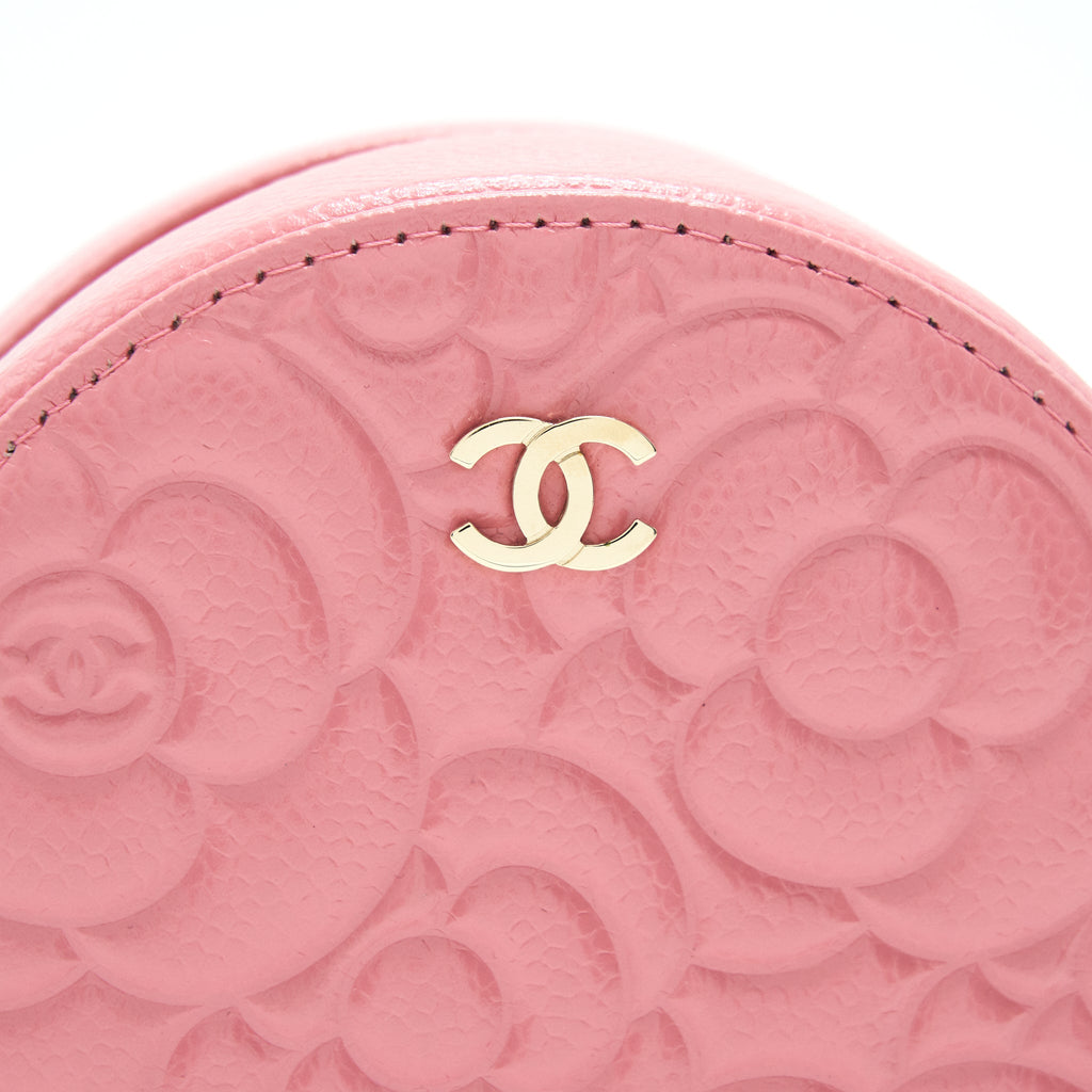 CHANEL CAMELLIA ROUND CLUTCH WITH CHAIN PINK LGHW