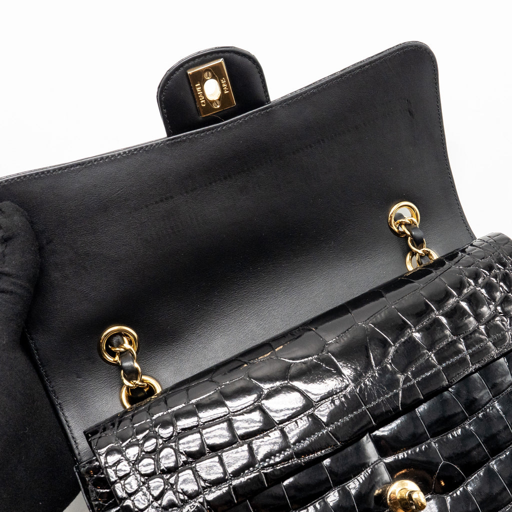 CHANEL MEDIUM CLASSIC DOUBLE FLAP BAG ALLIGATOR MISSISSIPPIENSIS BLACK GHW