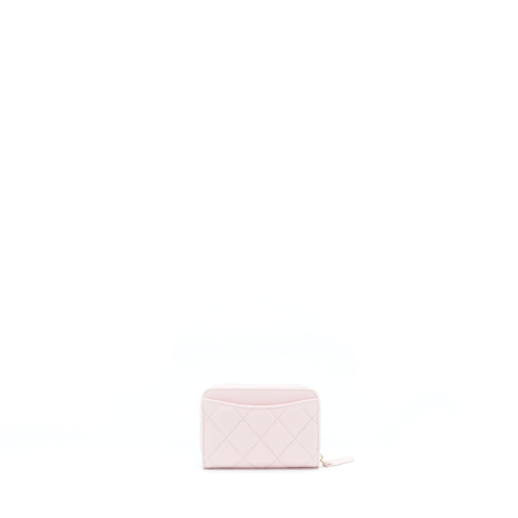 CHANEL ZIP CARD HOLDER CAVIAR LIGHT PINK LGHW